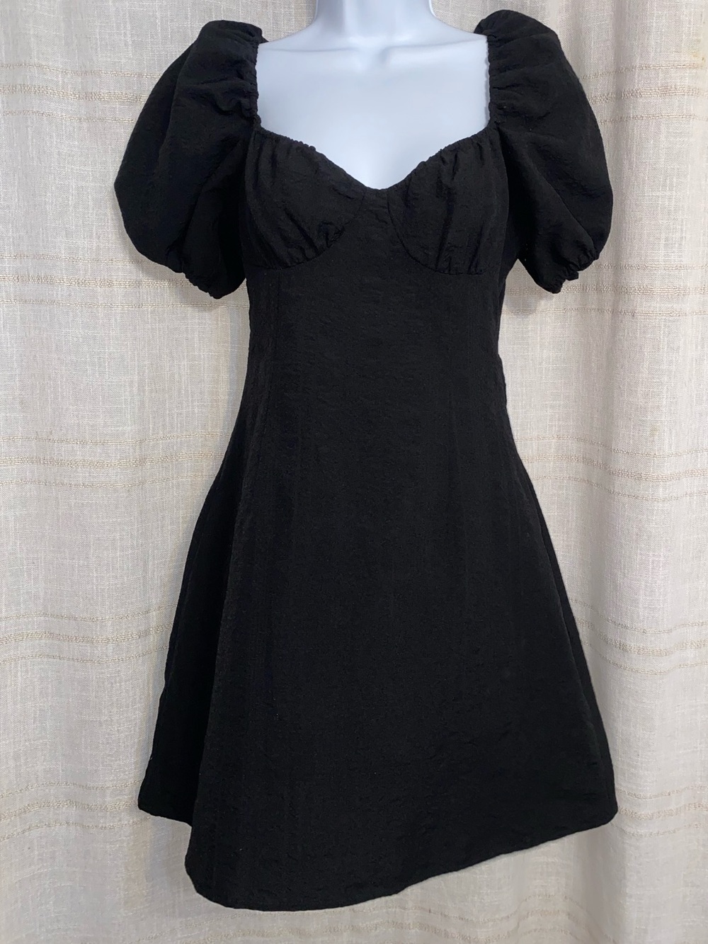 H&M Divided Black Puff Sleeve Milkmaid Mini Dress Smocked Back S
